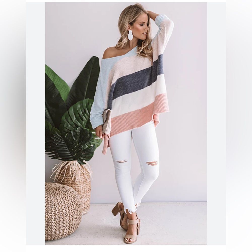 She + Sky Colorblock oversized sweater in Sky Blue One Size